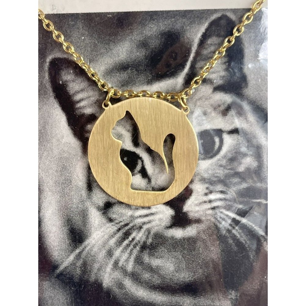 New JAECI Cat Charm 14K Gold Plated Kitty Necklace Adjustable Cat Silhouette